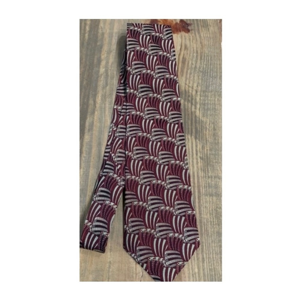 Audrey Buckner Mens Tie Burgundy Silver Art Deco Geometric Vintage Retro Preppy
